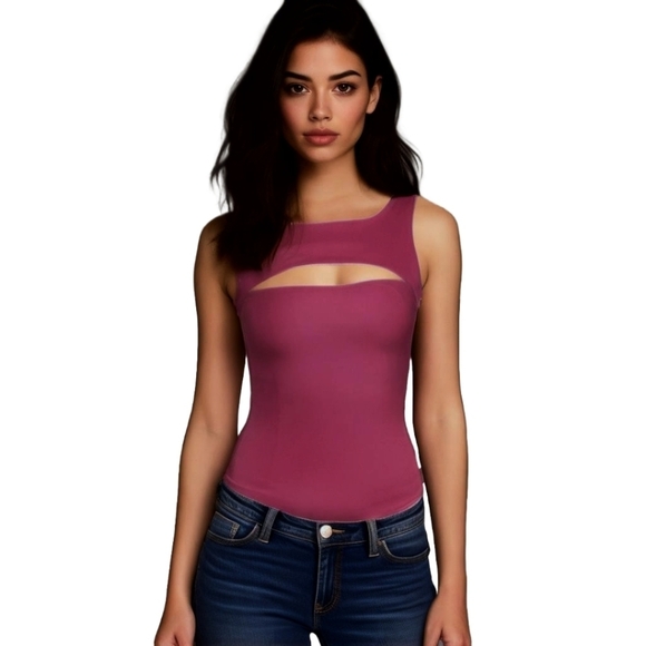 Michael Lauren Tops - Michael Lauren Cutout Ribbed Tank XS Burgundy NWT Colorful Punk Biker Sporty